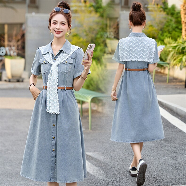 复古牛仔连衣裙女2025夏季新款通勤风收腰显瘦时尚气质薄款裙子潮，女装牛仔裙，辉煌依升