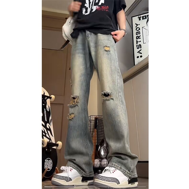 微喇叭牛仔裤破洞牛仔裤半松紧腰牛仔长裤nk2488-P50,男装牛仔裤,星座1212