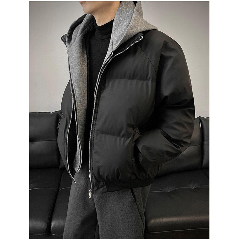 现货高品质重磅工艺美式高街假两件PU皮棉衣男女加厚棉服外套,男装棉衣,电商A486-1