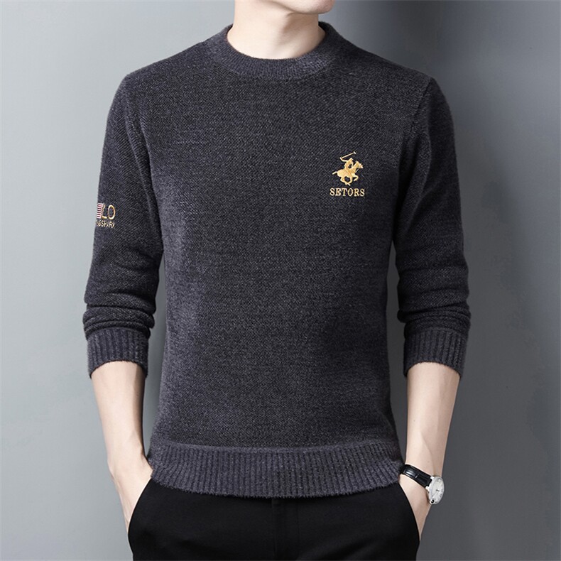 中年男士长袖圆领休闲毛衣冬季新款加绒加厚保暖针织打底衫男装，男装针织衫/毛衣，电商B212（原钱塘6029）