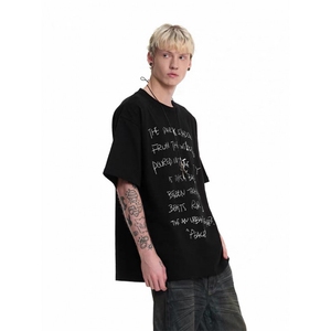 1506/QB14620/P36夏季美式潮牌重磅字母短袖T恤男女情侣款上衣图片