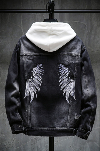 xz103A-jk575-p952026秋款量足印花大码牛仔夹克肥仔连帽,男装夹克,星座103A
