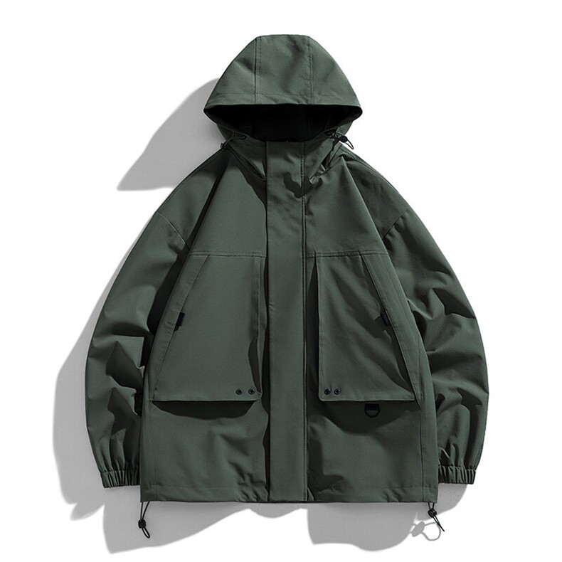 秋季冲锋衣连帽夹克男宽松落肩纯色上衣外套DSA157B-JK729-P70图片