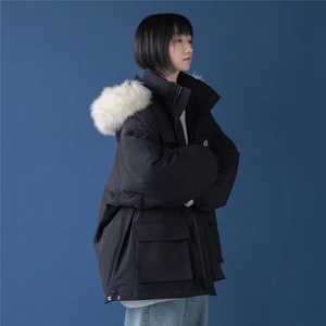 加绒加厚冬男女连帽棉衣毛领工装大口袋魔术贴面包服MY259 P88图片