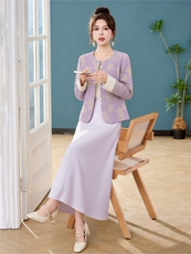 新中式G风套装女2026春新款优雅时尚复古盘扣刺绣文艺范两件套裙，女装套装/套裙，火爆靓佳人