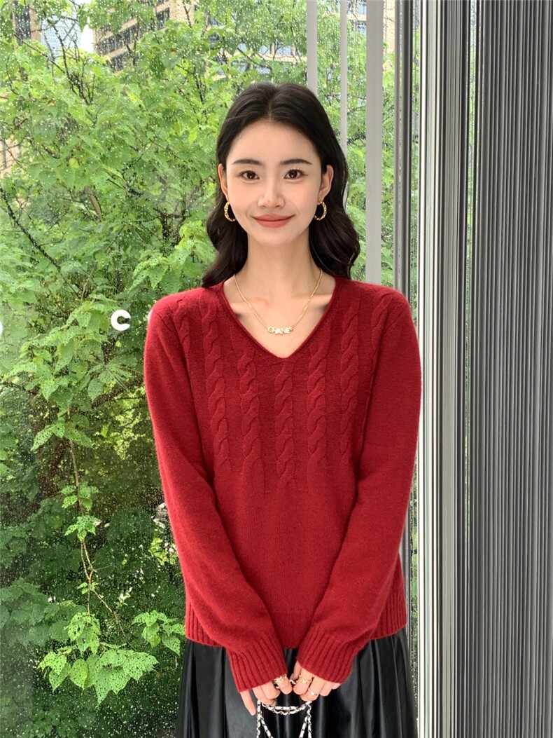 秋冬新款低圆领女修身套头上衣针织衫,针织衫/毛衣,玛卡隆羊绒