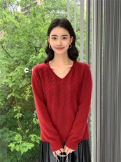 秋冬新款低圆领女修身套头上衣针织衫，女装针织衫/毛衣，玛卡隆羊绒