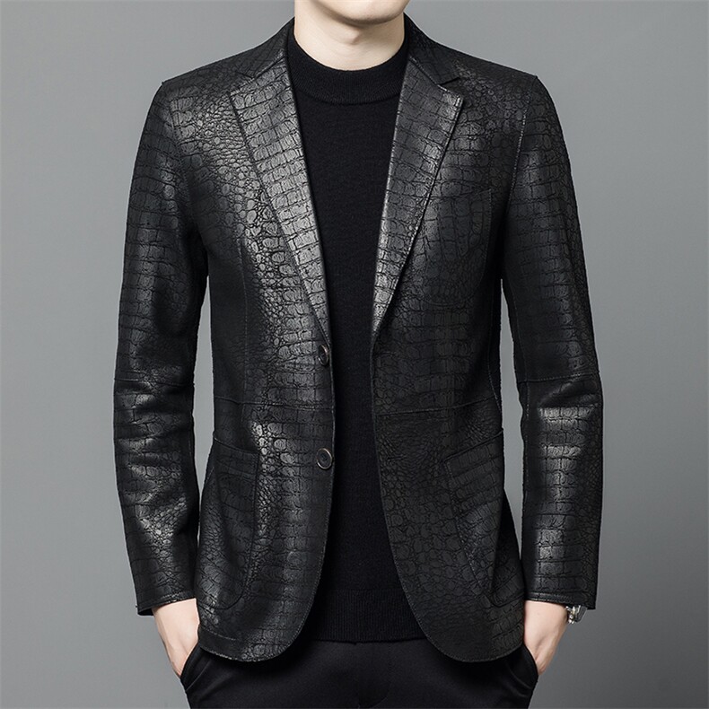 GBN87103树皮图案秋冬新款海宁西装皮衣男士牛皮夹克外套P580，男装皮衣，电商B360