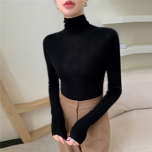 一线成衣无缝精纺扬子纱100羊毛衫女堆堆领修身显瘦内搭打底衫图片