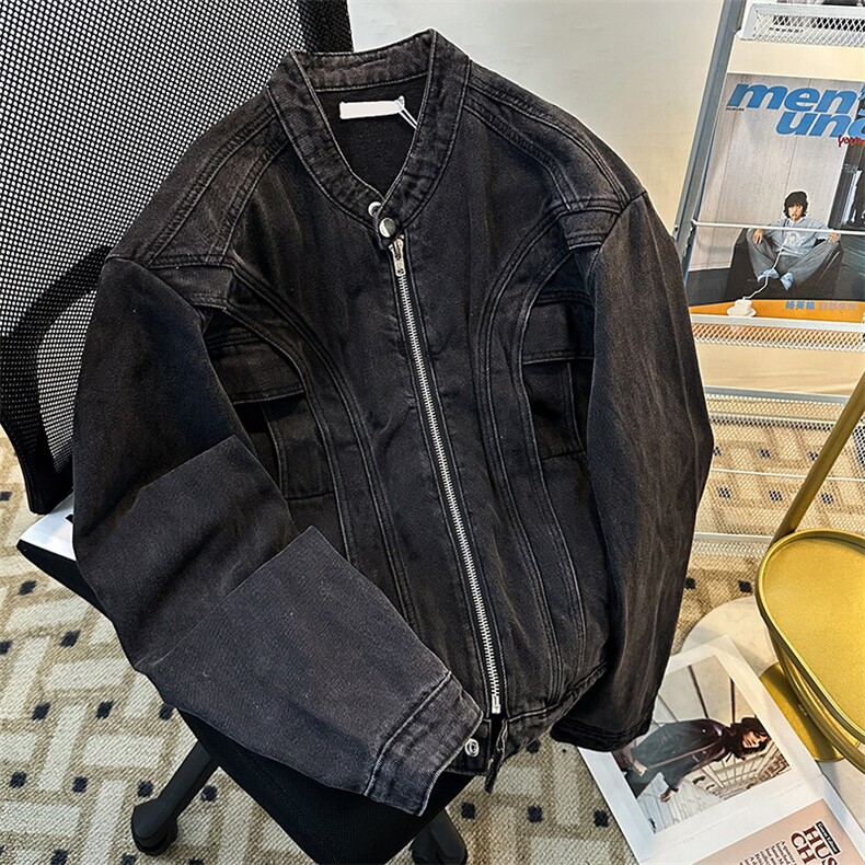 机车牛仔外套男春秋美式潮流解构设计感夹克JK08639-P78有垫肩,男装工装外套,星座308B-1