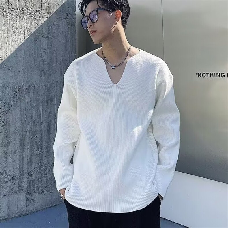 M212-P47法式大v领针织衫高级感宽松长袖卫衣男模穿搭艺术生,男装针织衫/毛衣,电商B323A