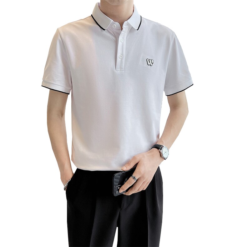 2023轻熟店主风夏季简约休闲刺绣POLO衫男翻领短袖T恤T2312-P45,男装Polo衫,电商A413