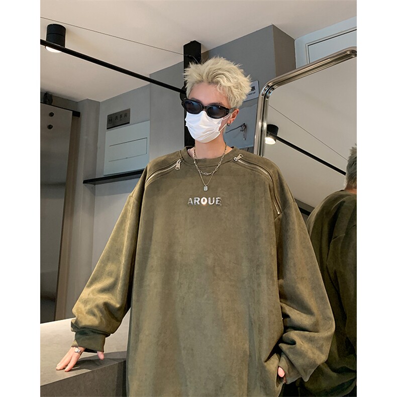 517A-8-W9277-P68春季新款现货3色重磅麂皮绒落肩拉链亮片卫衣,男装卫衣,星座517A-8（原B282）