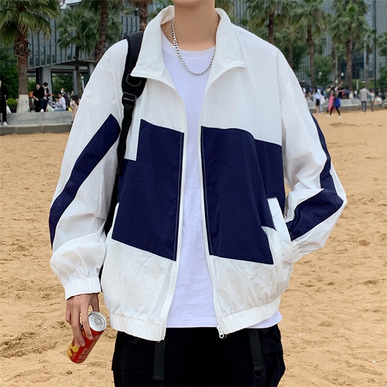 F3616-P65夏季冰丝防晒衣拼色速干防晒服宽松韩版男女情侣外套薄,男装防晒衣,电商A009A（原A058A）