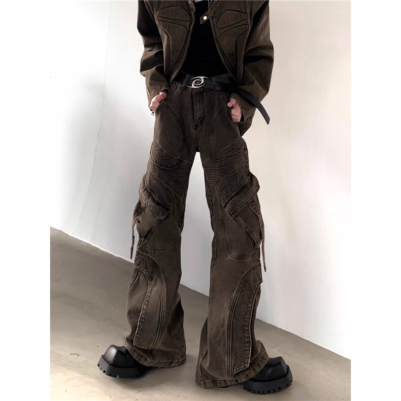 2025新款废土美拉德水洗做旧牛仔套装男小众设计复古垫肩牛仔外套,男装工装外套,星座506A