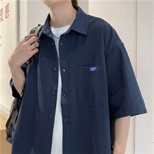 2023夏季薄款ins痞帅假两件衬衣外套男日系短袖衬衫男W3204-P30，男装衬衫，星座512-2