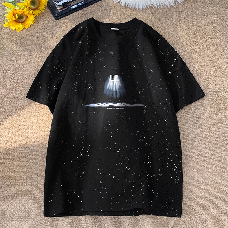 量大优供抖音视频支持得物配合二开美式满天星亮片短袖T恤MTX385,男装T恤,电商A486