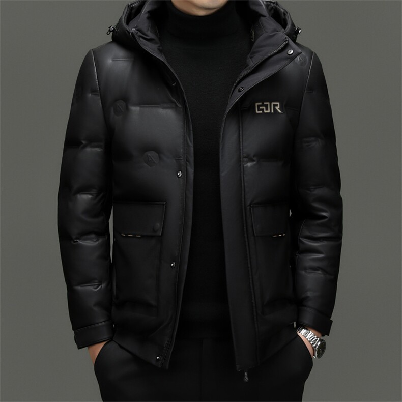 羽绒服男皮衣外套绵羊皮中年爸爸装大码皮夹克冬季加厚保暖,男装皮衣,电商B212（原钱塘6029）