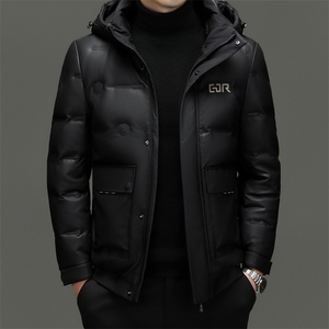 羽绒服男皮衣外套绵羊皮中年爸爸装大码皮夹克冬季加厚保暖图片