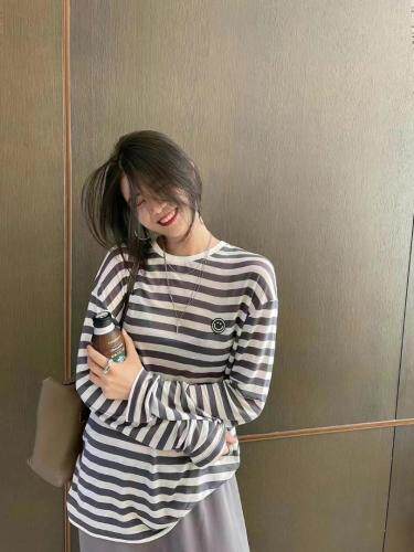 条纹长袖面膜防晒衣，女装，香榭丽舍