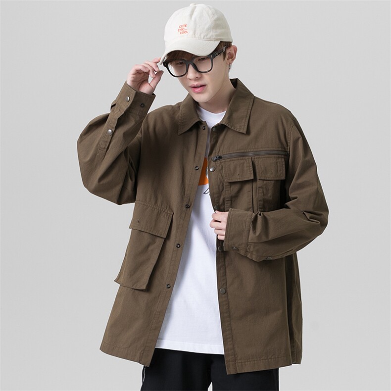 秋季工装衬衫夹克男潮牌多口袋水洗长袖衬衫EL-2510-P65,男装夹克,电商B306