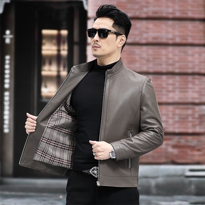 X23158春秋款海宁皮衣男绵羊皮夹克立领皮衣商务男装外套P690图片