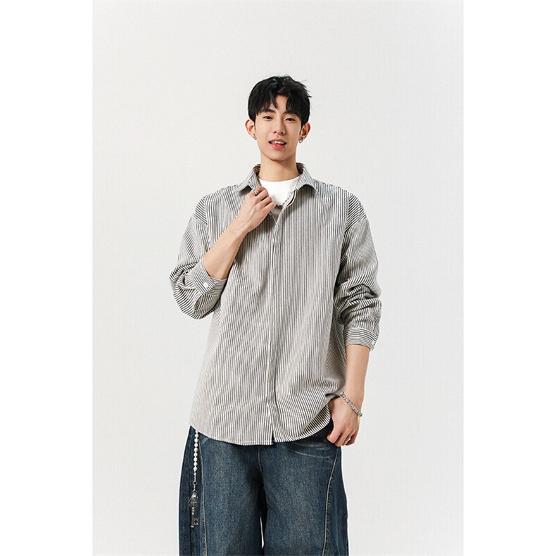 潮流新款大码港风条纹长袖衬衫男外套设计感衬衣CS017-P30,男装衬衫,星座301C-5