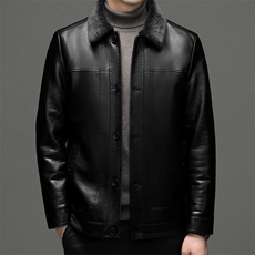 男士翻领商务休闲皮衣冬季新款中年爸爸装皮毛一体加厚保暖外套，男装皮衣，电商B212（原钱塘6029）