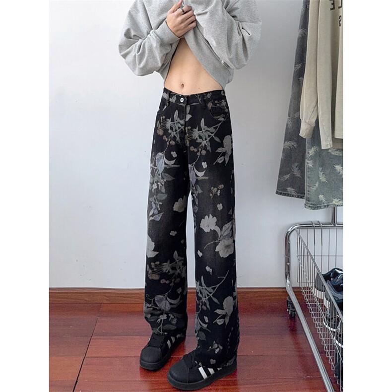 B221美式ins高街小众印花宽松直筒牛仔裤LK25430-特P50控88,男装牛仔裤,电商B221