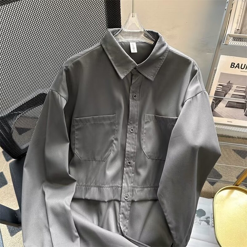 休闲长袖衬衫男痞帅宽松纯色外穿工装开衫纽扣衬衣潮CY385-P36,男装衬衫,星座412-3