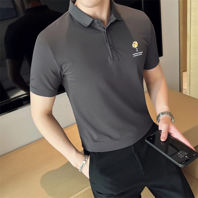 2024夏季新款英伦风高品质修身刺绣POLO衫冰丝短袖T恤男D230-p48,男装T恤,电商D303
