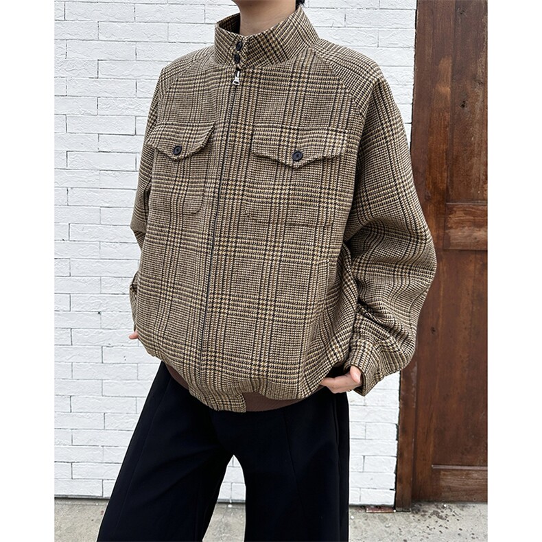 外套男高级感美式复古春秋款潮牌格子立领工装夹克JK08351-P70，男装夹克，星座308B-2