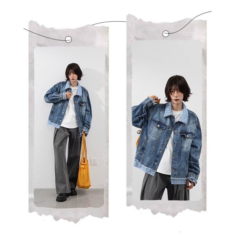 2579-P70渐变色牛仔外套女短款长袖2025年春秋季新款宽松夹克,男装工装外套,电商B323A