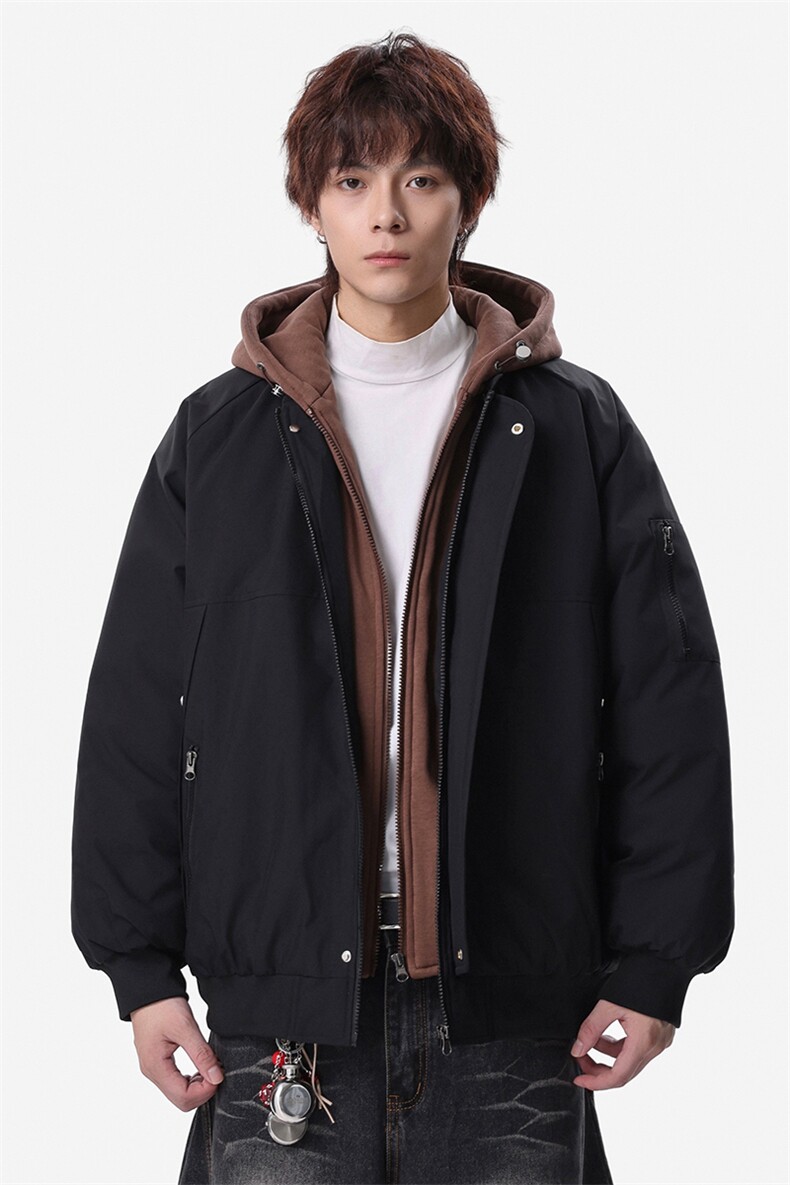 新款冬季大码羽绒棉服棉袄连帽假两件韩版宽松外套A436-2583-P95,男装棉衣,电商A436