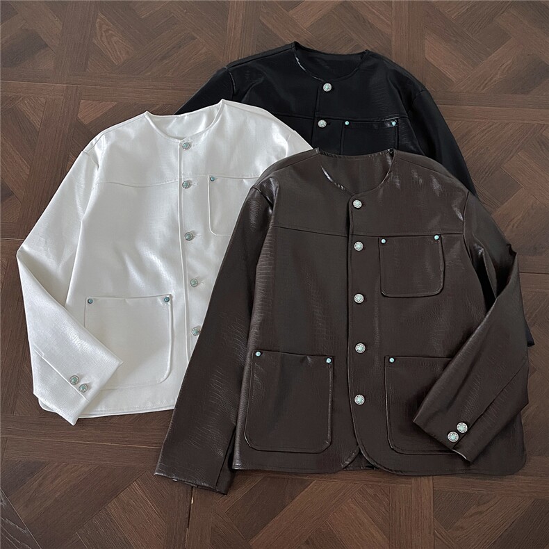 可二开绿宝石扣大码M-5XL鳄鱼皮面层PU夹克男JK78066P85控138，男装夹克，星座227-7