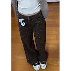 棕色碎花牛仔裤女秋冬季2026新款宽松直筒阔腿拖地裤子NA9139，男装牛仔裤，星座1116A（原606A-3）