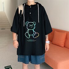 LD54139-P45连帽短袖t恤男大码胖子带帽五分袖中袖，男装T恤，电商A040