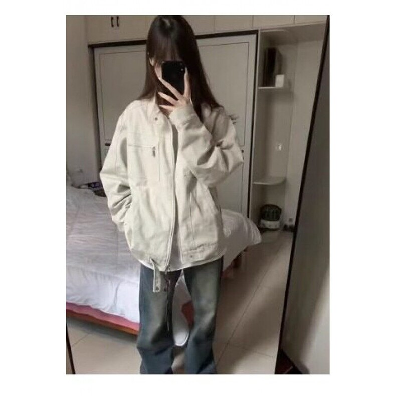 W9309-P68网图现货美式复古哈灵顿短款牛仔衣外套拉链日系宽松型,男装夹克,星座1608-2