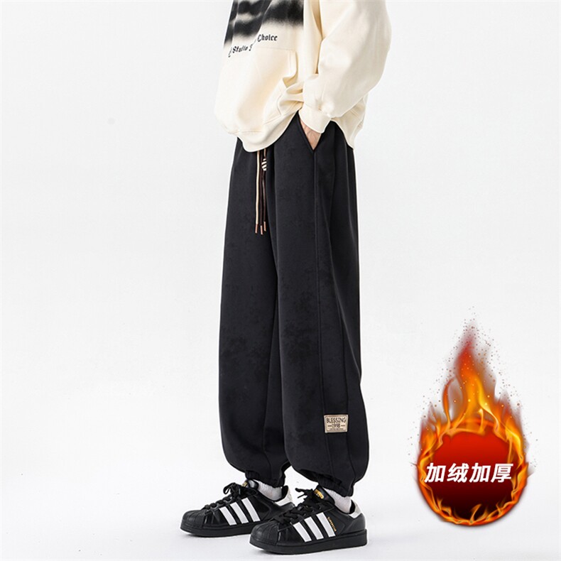 8XL-M痞帅脏脏束脚休闲卫裤男秋冬加绒加厚大码裤子KZ022特价P40图片