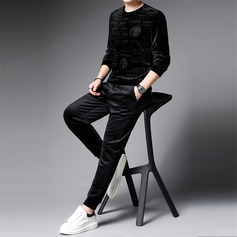 SA9865-2钱塘2020-2中青年男士新款帅气潮流百搭卫衣套装P150,男装休闲套装,钱塘207-2