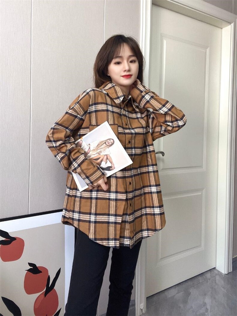 磨毛格子衬衫，女装衬衫，戈朴