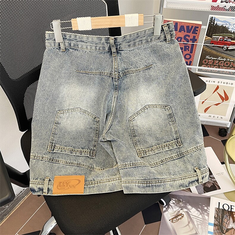 夏款男牛仔短裤渐变色裤脚大口袋宽松五分裤D6711 P45图片
