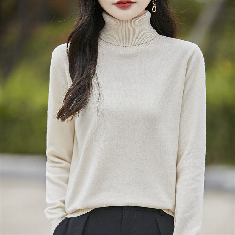 2025新款100纯棉线高翻领针织打底衫女套头长袖毛衣宽松内搭上衣,针织衫/毛衣,斯美雅电商供货