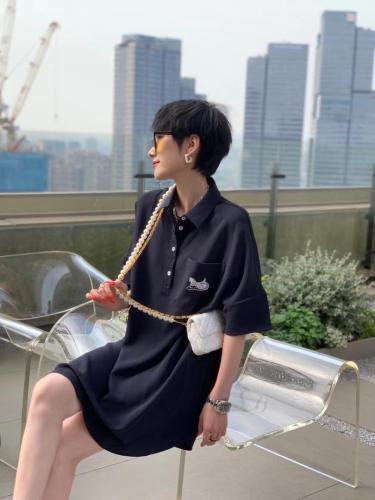 AX9606夏季新款气质2021宽松刺绣大版POLO领纯色连,女装,L·H·X