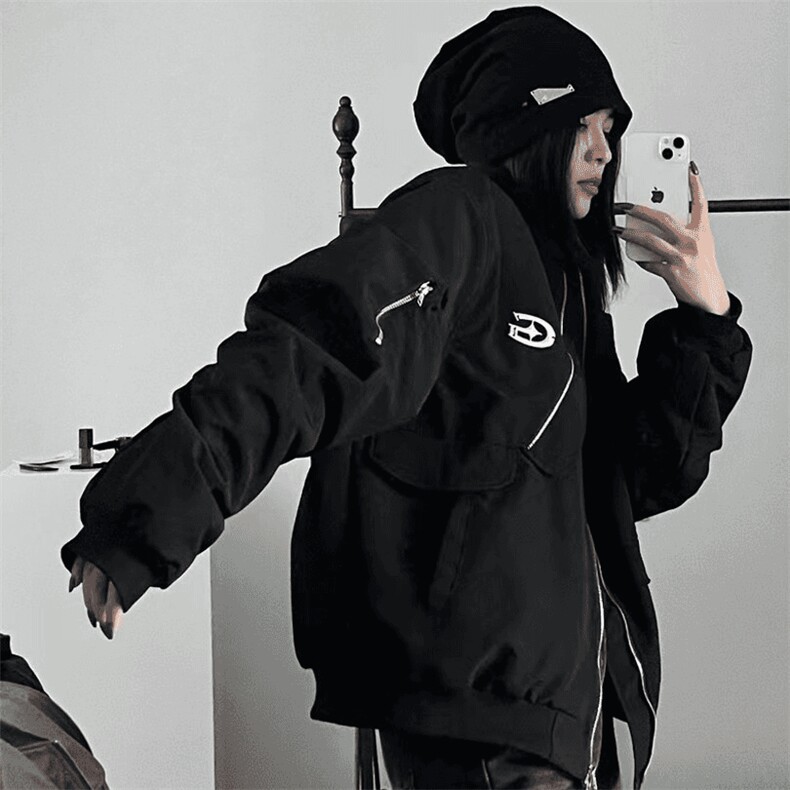 美式街头风小众设计感拉链棒球服外套春秋复古款飞行夹克oversize图片