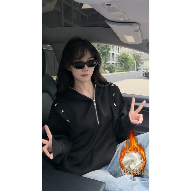 秋冬新款原创设计星星铆钉拉链连帽卫衣常规p75加绒p85,男装卫衣,电商B319