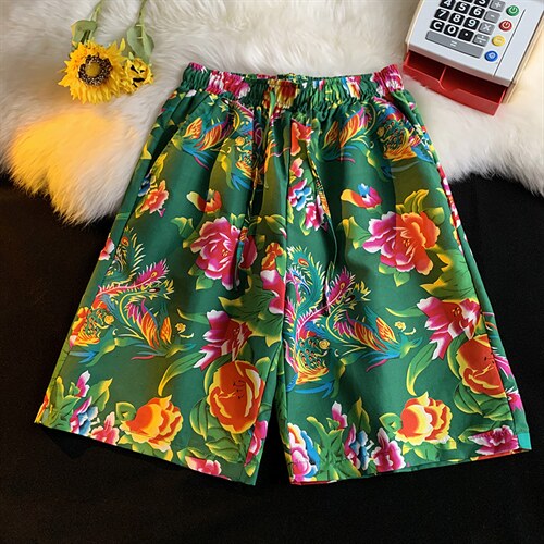 DK2009中性风风男女情侣团队服休闲短裤大花裤沙滩裤东北花，男装牛仔裤，星座115A-1