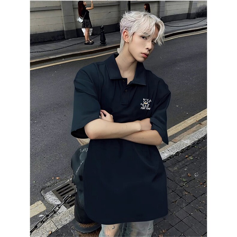 抖音得物供货现货网眼透气翻领T恤美式宽松潮牌短袖POLO衫APL13，男装T恤，电商A443