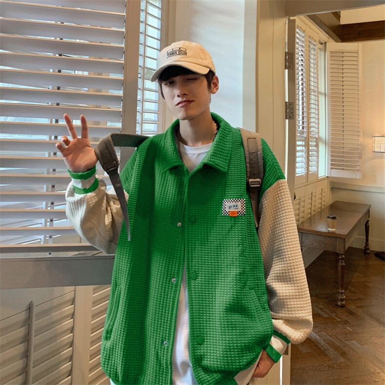 Wt150-P62华夫格拼色开衫外套棒球服,男装夹克,星座1501-1