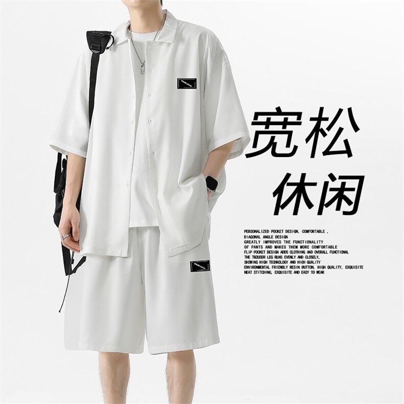 2024夏季潮流百搭冰丝短袖衬衫套装男薄款宽松休闲TZ005-特批-60图片